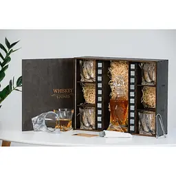 Подарунковий набір Whiskey Stones камені для віскі в дерев'яному пеналі №6 + декантер + 6 склянок Bohemia Quadro + щипці + мішечок - мініатюра 3
