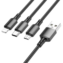 Дата кабель USB 2.0 AM to Lightning + Micro 5P + USB-C 1.0m black BOROFONE (6974443384666)