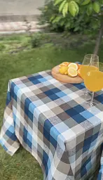 Водовідштовхувальна Скатертина Шахматка синя 200х100 см (+ 8 серветок 30х40) - мініатюра 2