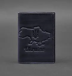 Шкіряна обкладинка для паспорта з мапою України синій Crazy Horse