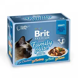 Вологий корм Brit Premium Cat Family Plate Gravy pouches 1020 г для кішок асорті з 4 смаків - мініатюра 2