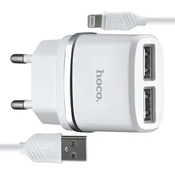 МЗП Hoco C12 Smart dual USB charger set with Lightning cable ( EU ) 2USB 2.4A White