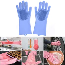Силіконові багатофункціональні рукавички Magic Silicone Gloves Pink для прибирання, чищення та миття посуду, Kitchen Master Синій 86830 - мініатюра 2