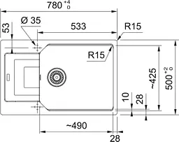 Franke Мийка кухонна Urban фраграніт прямокутник з крилом 780х500х220 мм чаша - 1 накладна UBG 611-78 XL білий - мініатюра 2