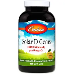 Рибʼячий жир з вітамін Д Carlson Solar D Gems 2000 МО 360 капс лимон