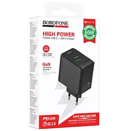 МЗП Borofone BAS17A Erudite PD65W+QC3.0 (1USB-A/1C) Black - мініатюра 6