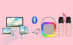 Колонка караоке та 2 мікрофони зі зміною голосу Bluetooth колонка з RGB підсвічуванням UKC K2 рожева - мініатюра 4