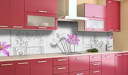 Кухонний фартух Перли Фіолетові Квіти вінілова наклейка для кухні ПВХ Абстракція Сірий Happy Pocket Z181375 - мініатюра 4