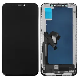 Дисплей для iPhone XS, чорний, з рамкою, Tianma, з пластиками камери та давача наближення, (TFT)