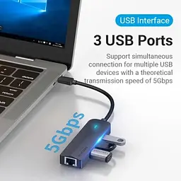 Хаб USB 5-in-1, Black, Type-C 3.1 - 3xUSB 3.0 / Lan Vention teh0019574 - мініатюра 2