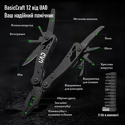 Мультитул UAD BasicCraft 12 інструментів сталевих чорний Чорний - мініатюра 2