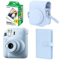 Набор камера Fujifilm Instax Mini 12, Фотобумага 20шт, Чехол, Фотоальбом 108 фото Голубой