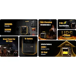 Портативна зарядна станція Vtoman FlashSpeed Pro 3600 LiFePO4, 3096 Вт/ч 3600 Вт (FlashSpeed Pro 3600) - мініатюра 7