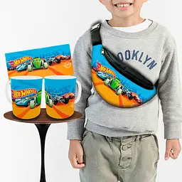 Набір: дитяча сумка-бананка+кружка Хот Вілс «Hot Wheels» 32х15см, бананка для хлопчика через плече на подарунок (01001)