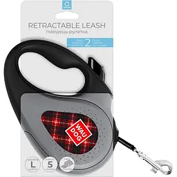 Повідець-рулетка для собак Waudog R-leash Шотландка, світловідбиваючий, L, до 50 кг, 5 м, чорний - мініатюра 3