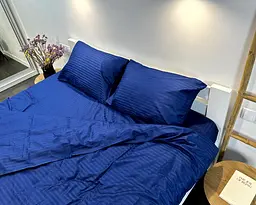 Постільна білизна LARA сатин-страйп LUX dark blue d13211е180 з простирадлом на резинці 180х200х25 євро - мініатюра 3