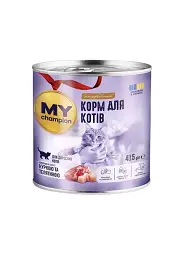 Вологий корм My Champion д/дорослих котів, шматочки Курка+Телятина, 415г