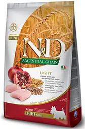 Сухий корм полегшений для собак малих порід Farmina N&D Low Grain LIGHT CHICKEN & POMEGRANATE ADULT MINI з куркою та гранатом 2,5 кг