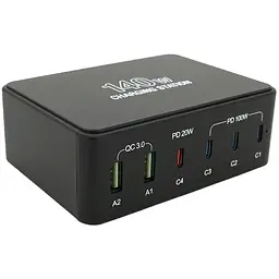 Зарядна станція V-118H потужністю 140W, Output: 2USB+4Type-C, DC: 5V/3, 9V/3A, 12V/3A, 20V/5A, Black