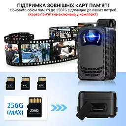 Нагрудний відеореєстратор BOBLOV N9 1296p з потужним акумулятором, кут огляду 165° - мініатюра 4
