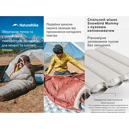 Спальник з натуральним пухом Naturehike Snowbird CNK2550WS014, p-р M, темно-коричневий 400 г - мініатюра 9