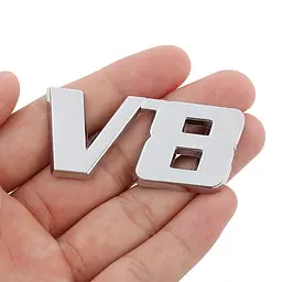 Емблема напис V8 59х26 мм Хром на скотчі метал (Завод) - мініатюра 2