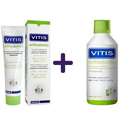 Набір: зубна паста Vitis Orthodontic 100 мл + ополіскувач для ротової порожнини Vitis Orthodontic 500 мл 