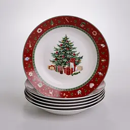 Набор тарелок суповых Christmas из фарфора 6 штук по 21 см Yiwu HP-SDHK-25