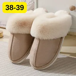 Жіночі домашні капці з хутром Slippers теплі м’які закриті тапочки для дому 38-39 бежевий KT8003822 - мініатюра 2