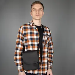 Сумка чоловіча шкіряна Handycover S416 чорна матова з клапаном - мініатюра 2