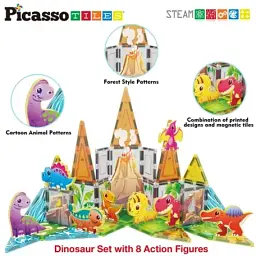 Настільна гра Picasso магнітний Tiles Dinosaur Set з 8 фігурками динозаврів 38 деталей (817338028848) - мініатюра 6