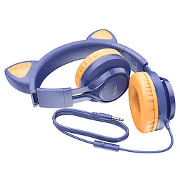 Накладні навушники W36 Cat ear (3.5mm/1.2m) Midnight Blue Hoco teh0029538 - мініатюра 3