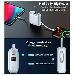 Батарея універсальна Choetech 10000mAh, 35W, PD/3.0, LED Display, buid-in type-C cabel, Blue (B832-LBE) - мініатюра 6