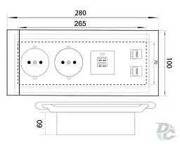 Блок врізний DC на 2 розетки + 2USB + телефонний + мережевий роз'єм з висувною кришкою (чорний) - мініатюра 5
