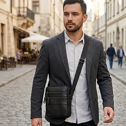 Стильна чоловіча сумка з натуральної зернистої шкіри 21398 Vintage чорна - мініатюра 2