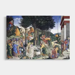 Інтер'єрна картина Юність Мойсея, Сандро Боттічеллі, Sandro Botticelli, Youth of Moses, релігійний декор, 38×60 см (id6960)