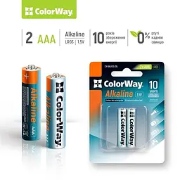 Батарейка ColorWay Alkaline Power AAA/LR03 BL 2шт (CW-BALR03-2BL) - мініатюра 3