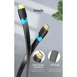 Плоский кабель HDMI Vention HDMI 2.0 кабель PVC Upgrade чорний в обплетенні 1 м (AAKBF) - мініатюра 3