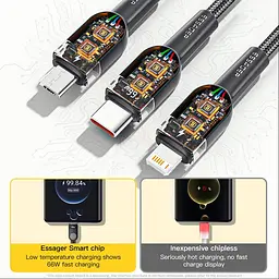 Зарядний кабель Swift 3 в 1 ESSAGER (micro USB, Type-C, Lightning) 1.2метр 66W - мініатюра 4