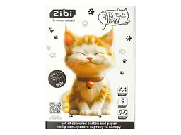 Набір кольорового картону та паперу ZIBI 18 аркушів CATS&amp;DOGS, А4, 9 арк. картону + 9 арк. паперу, KIDS Line ZB.1968-22