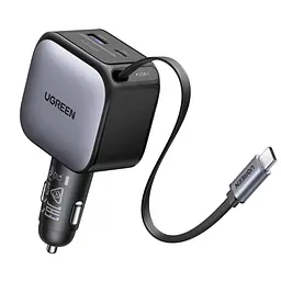 Зарядний пристрій Ugreen автомобільний USB-C PD 90 Вт + втягуваний кабель USB-C — USB-C (55909B) - мініатюра 3