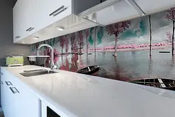 Кухонний фартух Рожеві дерева для кухні наклейка вода відображення Озеро Сірий 65х250 см Happy Pocket Z180469 - мініатюра 3