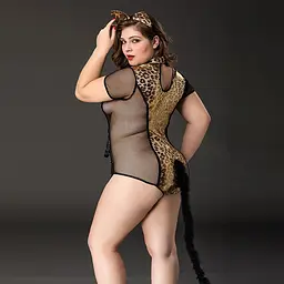 Еротичний костюм кішечки JSY «Імператриця Кітті» Plus Size, Black, боді, шнурівка, хвіст, вушка - мініатюра 4