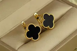 Сережки Stainless steel Чорні конюшини 1,4 см лимонні - мініатюра 3