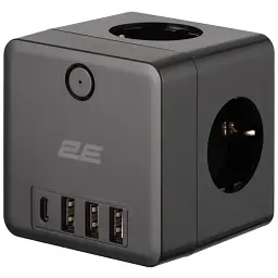 Мережевий адаптер 2E AD431 3xТипF, 16A, 2xUSB-A, 1x USB-C Чорний (2E-AD431BK) - мініатюра 4