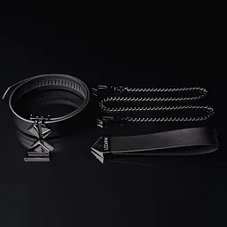 Нашийник з повідцем LOCKINK Tied Collar with Leash Set, чорний, ланцюг зі шкіряною петлею та карабіном - мініатюра 4