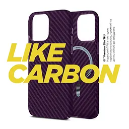 Карбоновый чехол для Apple iPhone 14 Pro, LikeCarbon MagCase, фиолетовый, тонкий защитный чехол-панель с магнитом MagSafe, противоударный, ультратонкий, совместимый с магнитными держателями и беспроводной зарядкой, ArmorStandart (ARM69204) - мініатюра 2