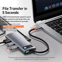 Хаб Baseus Metal Gleam Series 5-in-1 Type-C HUB 30Hz Type-C to HDXiaomi*1+USB3.0*3+PD*1 WKWG020013 Grey - мініатюра 2