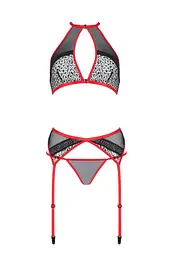Комплект білизни Passion Satara Set S/M red топ пояс для панчіх стрінги - мініатюра 3