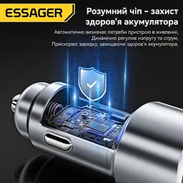 Essager Car Charger 89W 2 порта USB-C та USB-A Super Fast Charge PD QC 3.0 (сірий) - мініатюра 6